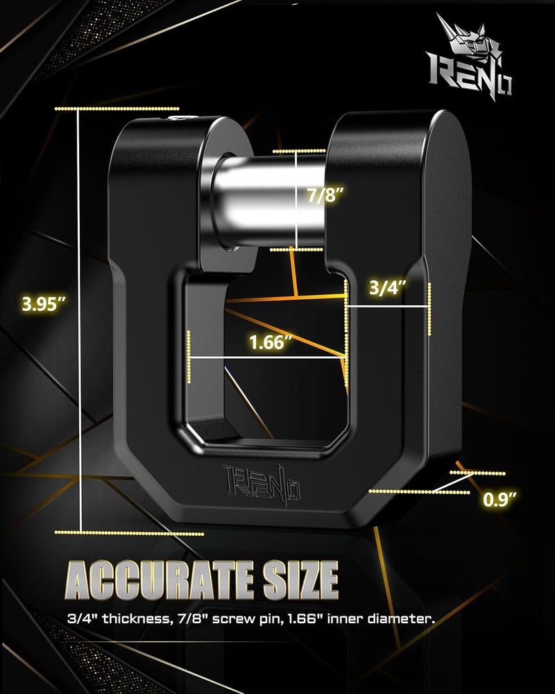 Reno 3/4" D Ring Shackle, 68,000 lbs Break Strength with 7/8" Inch Pin Universal Use with Tow Strap Winch for Off-Road Truck ATV UTV SUV Recovery Towing Trailer (Aluminum, 2 Pack, Black) - Image 3